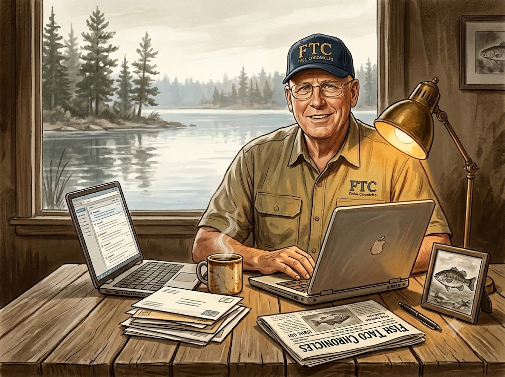 Mike Isaacs at his desk answering reader mail